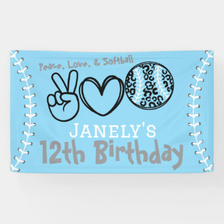 Banderoles Peace Love Softball Anniversaire
