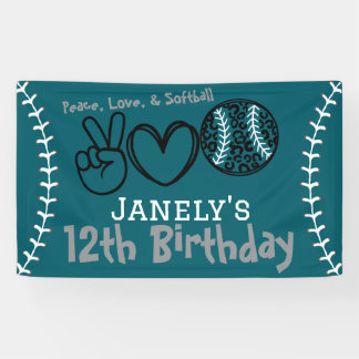 Banderoles Peace Love Softball Anniversaire