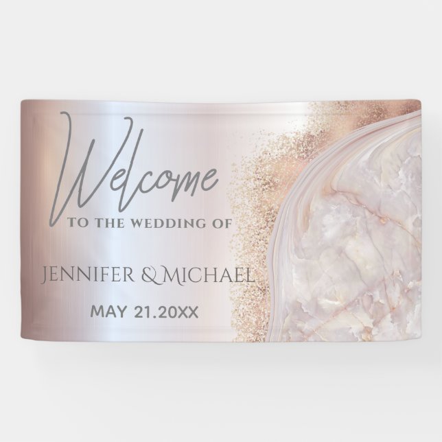 Banderoles Pearl rose or marbre agate calligraphie métallique (Horizontal)