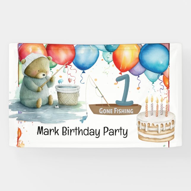 Banderoles Pêche 1er anniversaire pour garçon (Horizontal)