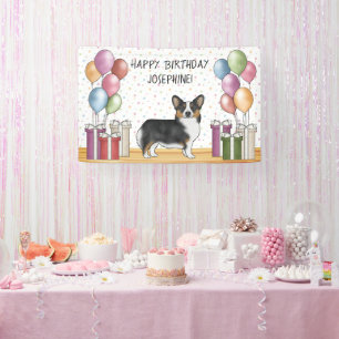 Banderoles Pembroke Welsh Corgi tricolore noir Joyeux Anniver