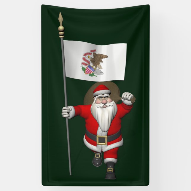 Banderoles Père Noël Avec Drapeau De L'Illinois (Vertical)