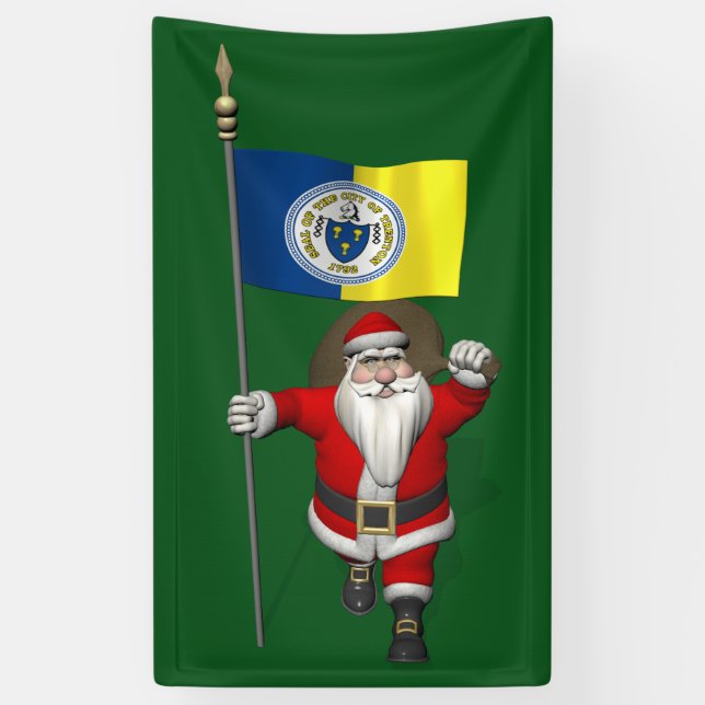 Banderoles Père Noël Avec Drapeau Trenton New Jersey (Vertical)