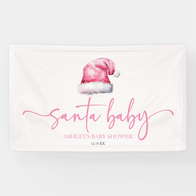 Banderoles Père Noël Baby rose Casquette Noël Baby shower de  (Horizontal)