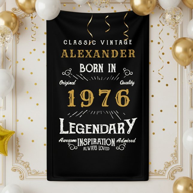 Banderoles Personalized 50th Birthday Born 1976 Retro Party (1976 Birthday wall banner on a white wall.)