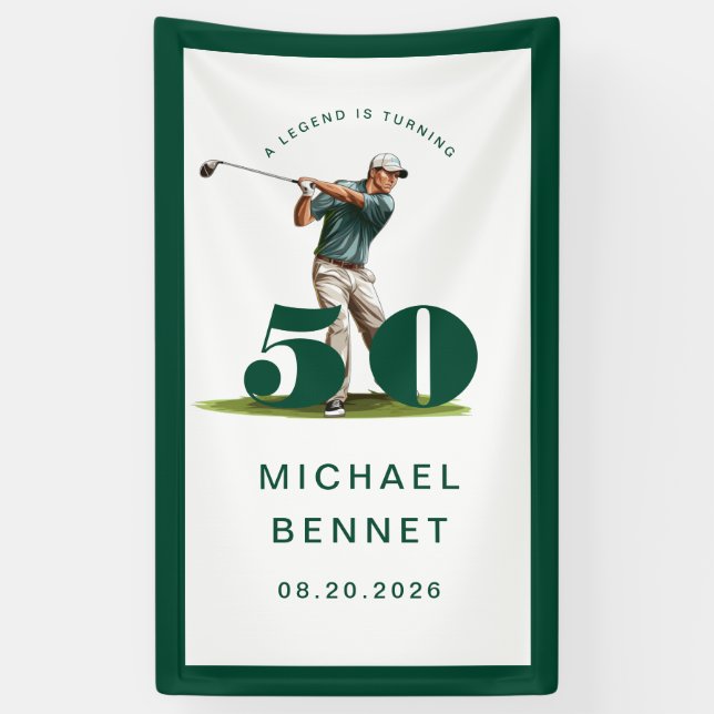 Banderoles Personalized Green Golf 50th Birthday  (Vertical)
