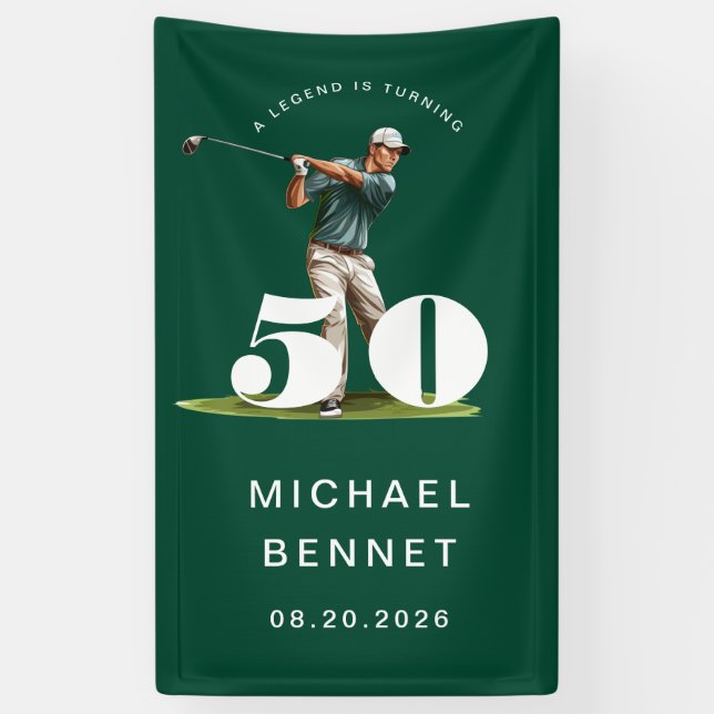 Banderoles Personalized Green Golf 50th Birthday  (Vertical)