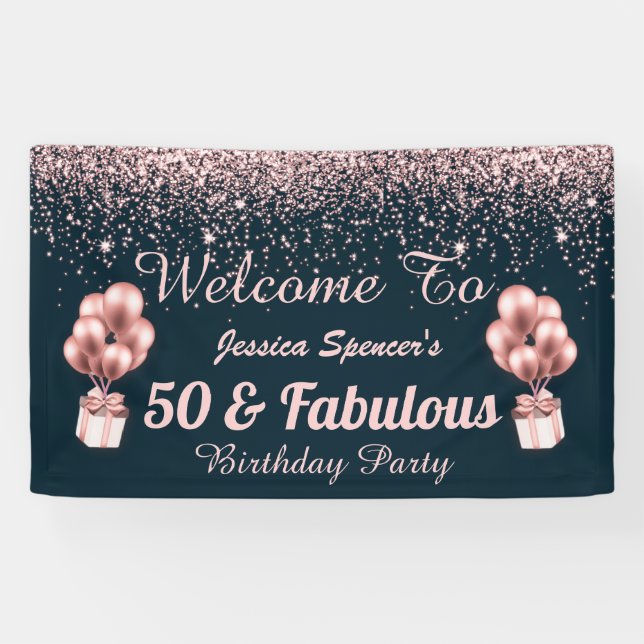 Banderoles Personnalisable 50 et Fabulous Rose Gold Birthday (Horizontal)