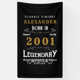 Banderoles Personnalisé 20e anniversaire Né 2001 Noir Vintage