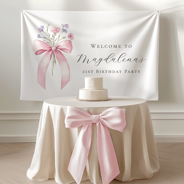 Banderoles Personnalisé 21e anniversaire Banner Bow Fleur sau (Créateur téléchargé)