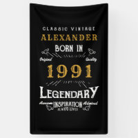 Personnalisé 30e anniversaire Né 1991 Noir Vintage