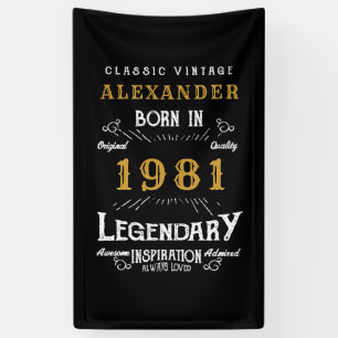 Banderoles Personnalisé 40e anniversaire Né en 1981 Noir Vint