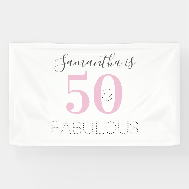 Banderoles Personnalisé 50 et fabuleux Anniversaire rose mode (Horizontal)