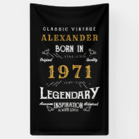 Personnalisé 50e anniversaire Né 1971 Noir Vintage