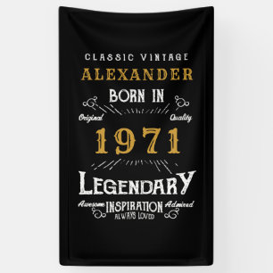 Banderoles Personnalisé 50e anniversaire Né 1971 Noir Vintage