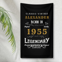 Personnalisé 70e anniversaire Né 1955 Noir Vintage