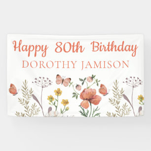 Banderoles Personnalisé Joyeux 80e anniversaire Fleurs sauvag