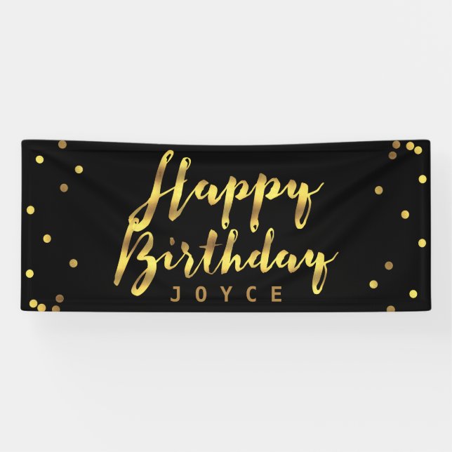 Banderoles Personnalisé Joyeux Anniversaire Faux Gold Confett (Horizontal)