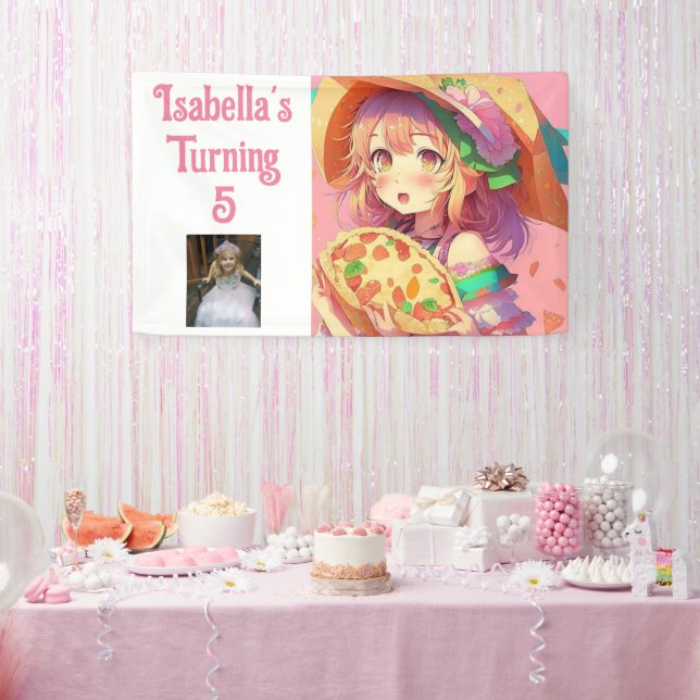 Banderoles Personnalisée jolie fille Anime tenant une pizza (Fête)