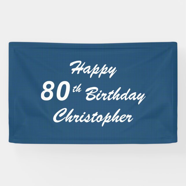 Banderoles Personnaliser 80e anniversaire Signal Bleu Plaid B (Horizontal)