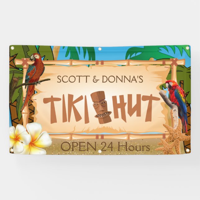 Banderoles Personnaliser la cabane Tiki au paradis (Horizontal)