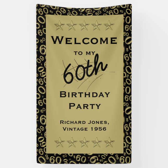 Banderoles Personnalisez: Bienvenue 60e anniversaire - Noir (Vertical)