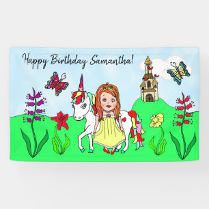 Banderoles Personnalisez Birthday Banner Princess et Unicorn