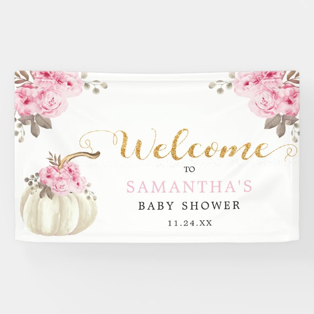 Banderoles Petit Baby shower Floral Rose Citrouille Bienvenue (Horizontal)