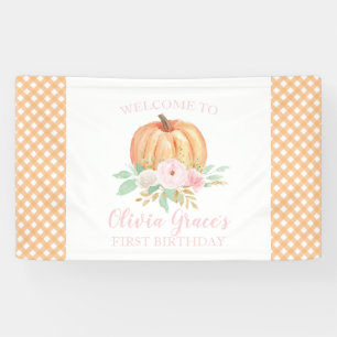 Banderoles Petit Citrouille premier anniversaire rose plaid