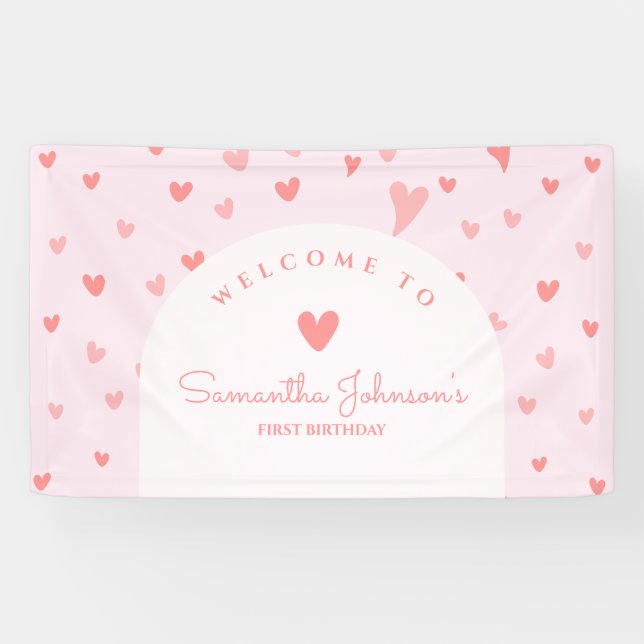 Banderoles Petit Coeur rose rose Peach Petite Anniversaire 1e (Horizontal)