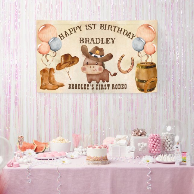 Banderoles Petit cowboy bébé cheval premier rodéo anniversair (Fête)