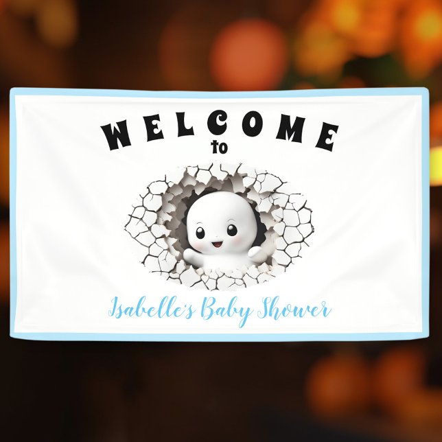 Banderoles Petit fantôme de Boo Halloween Bleu Baby shower ba (Little Boo Ghost Halloween Blue Baby Shower Banner)