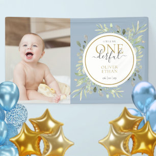 Banderoles Petit M. ONEderful Blue Boy photo d'anniversaire