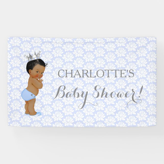 Banderoles Petit Prince Bébé Garçon bleu clair Argent (Horizontal)