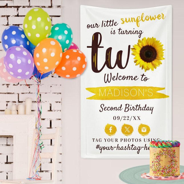 Banderoles Petit tournesol 2e fête d'anniversaire Bienvenue (Créateur téléchargé)