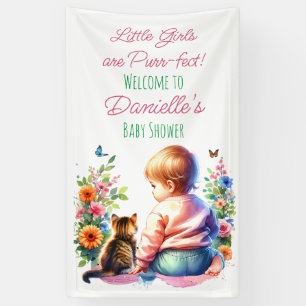 Banderoles Petite fille et chaton   Baby shower aquarelle