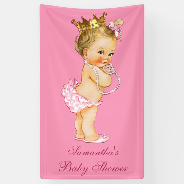 Banderoles Petite princesse blonde personnalisée baby shower (Vertical)