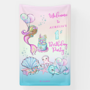 Banderoles Petite Sirène de Couleur - Fille 1er Anniversaire