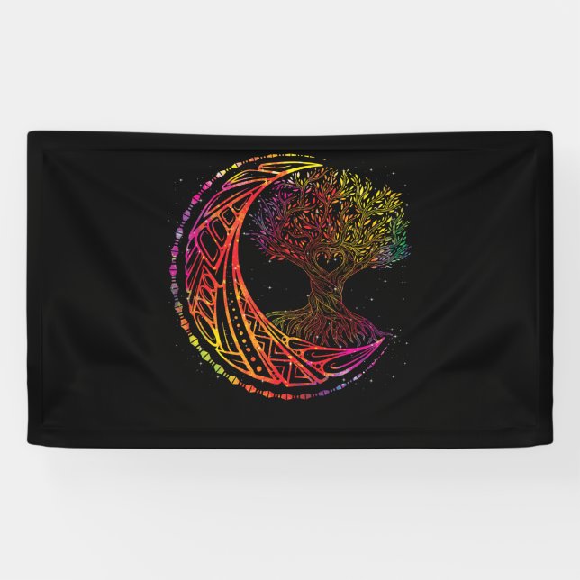Banderoles Phases de la lune de l'arbre de vie Mandala Yoga (Horizontal)