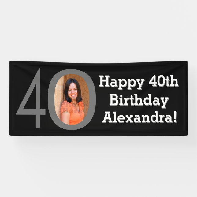 Banderoles Photo 40th Birthday Party Banner noir et blanc (Horizontal)