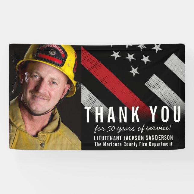 Banderoles Photo Anniversaire Red Line Firefighter Retirement (Horizontal)