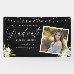 Banderoles Photo Black Elegant Floral Graduation