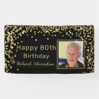 Banderoles Photo Black Gold 80th Birthday Personnalisé