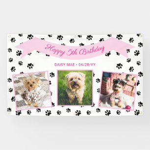 Banderoles Photo Collage Empreintes de pattes noirs Pink Pet