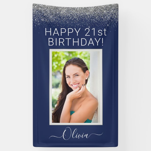 Banderoles Photo d'anniversaire Marine Blue Silver Parties sc (Vertical)