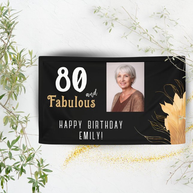 Banderoles Photo de 80 ans et fabuleux avec feuillage doré po (Créateur téléchargé)