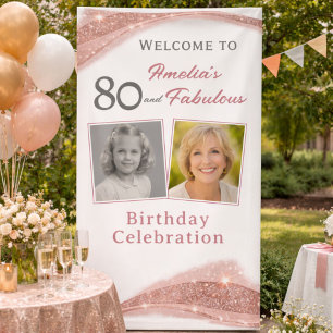 Banderoles Photo de bienvenue d'anniversaire rose gold 80 ans