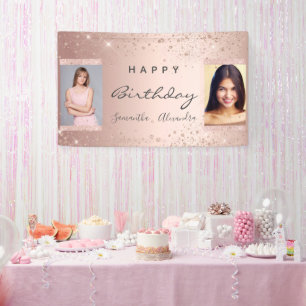 Banderoles Photo de fête d'anniversaire rose or parties scint