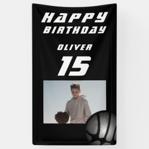 Banderoles Photo de garçon de basket-ball noir Joyeux Anniver