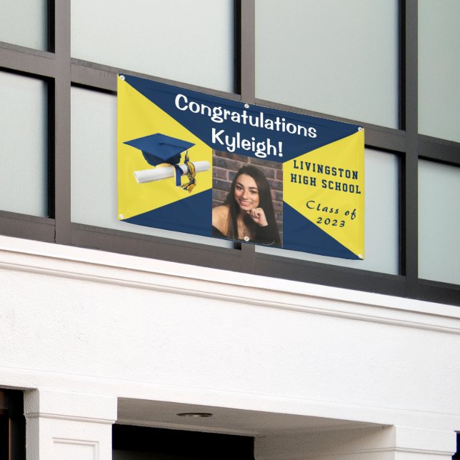 Banderoles Photo de Graduation en Vinyle bleu et jaune (Bâtiment extérieur)
